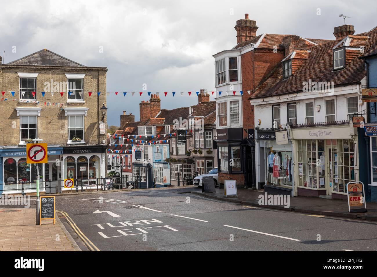 Lymington town centre where shops are now open but few tourist due to Covid 19, Lymington, Hampshire, England, UK Stock Photo