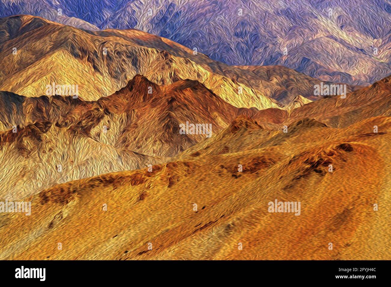 Brown colourful rocks and stones - oil painting look formation , mountains , ladakh landscape Leh, Illustration, India Stock Photo