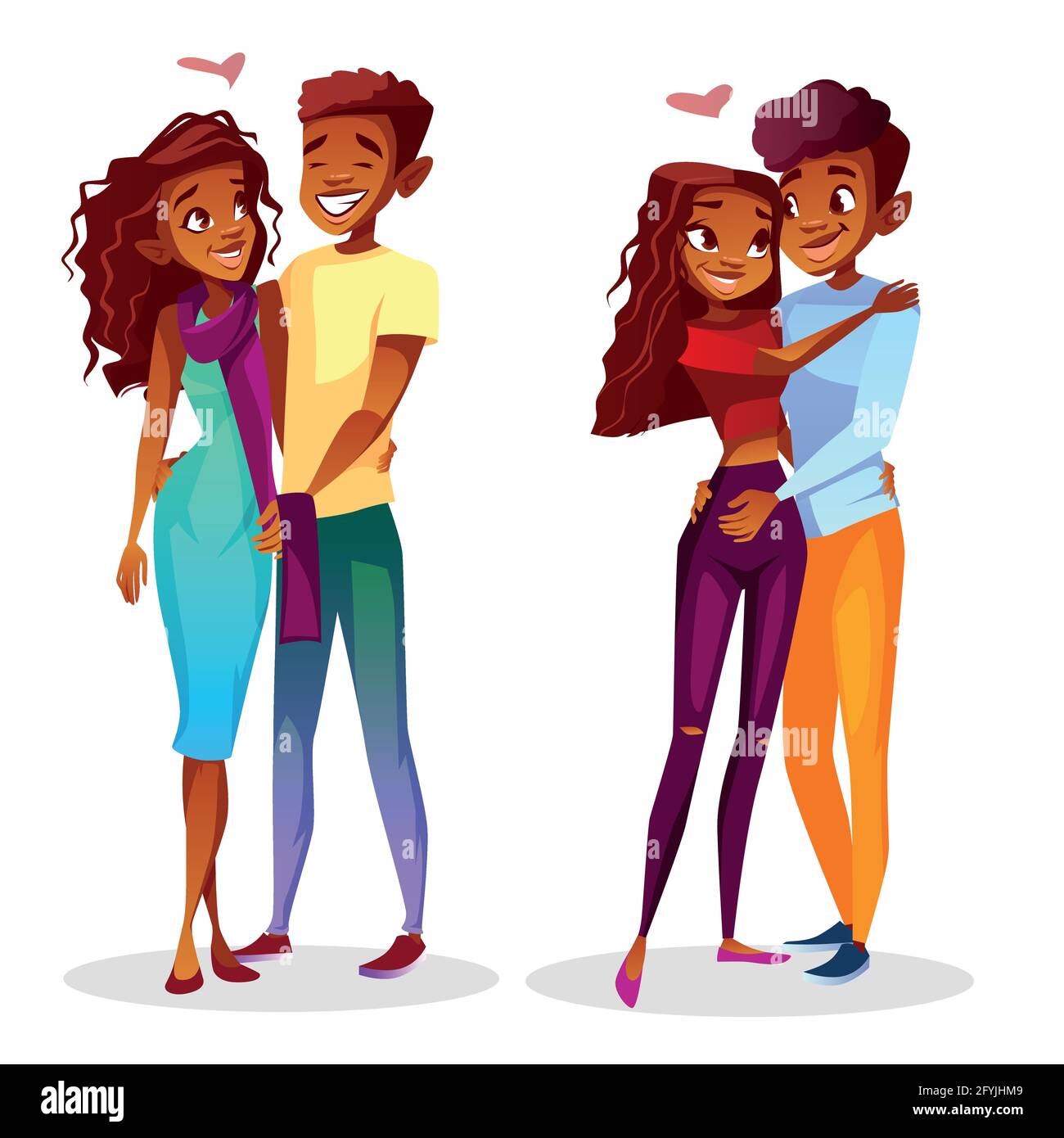 Black Couple In Love Vector Illustration Of Young Afro American Teen Boy And Girl In Romance Or Dating Cartoon Characters Of Man And Woman Looking In Stock Vector Image Art