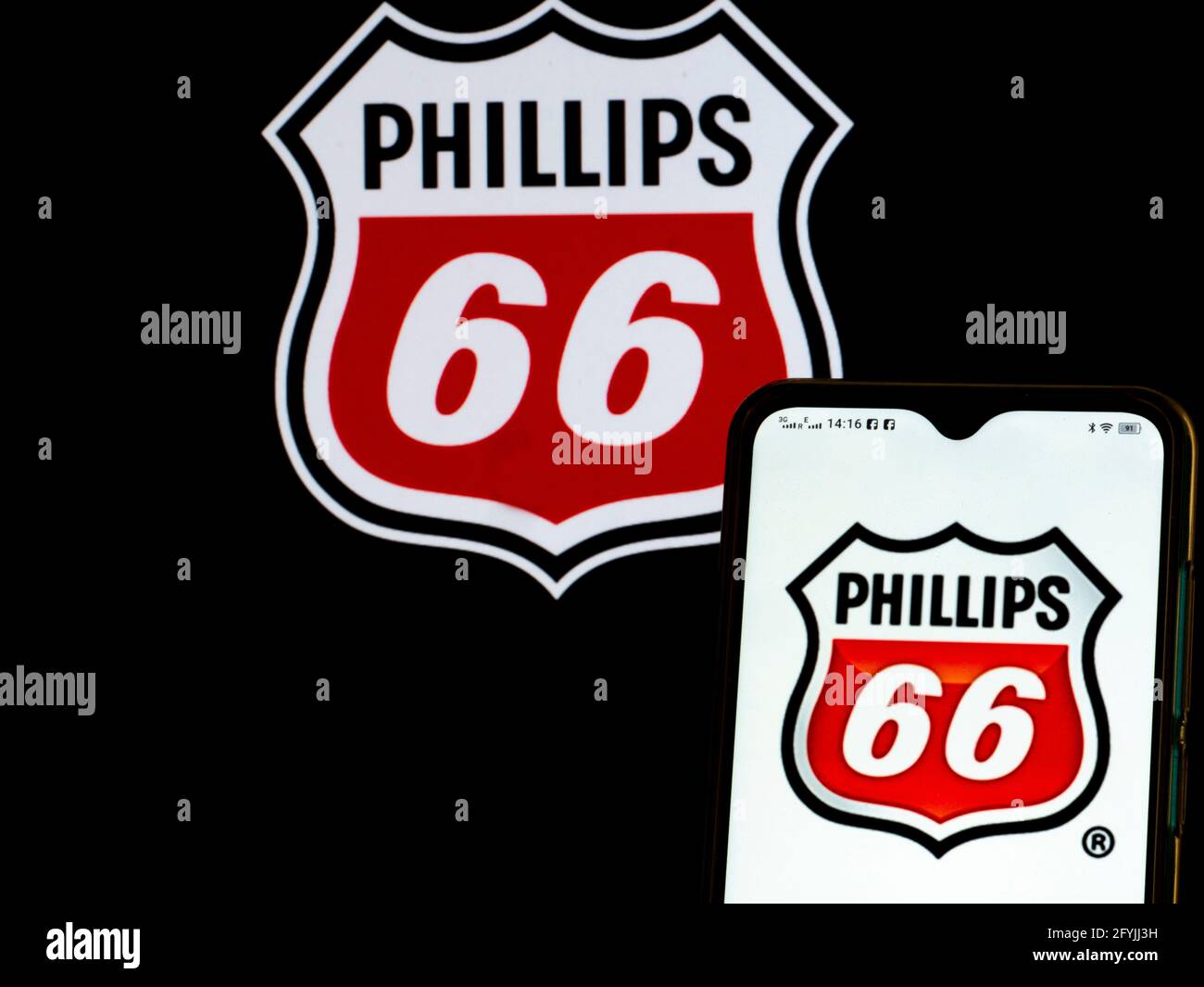 In this photo illustration, the Phillips 66 Company logo seen displayed