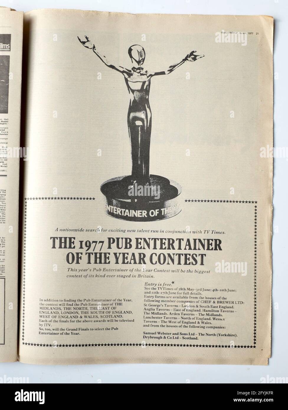 Advert for 1977 Pub Entertainer of the Year Contest Stock Photo