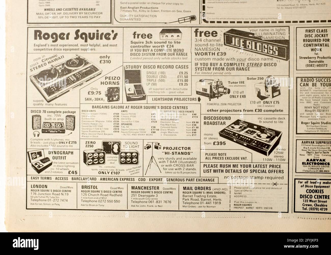 Roger Squires Advert Record Mirror 1970s Stock Photo