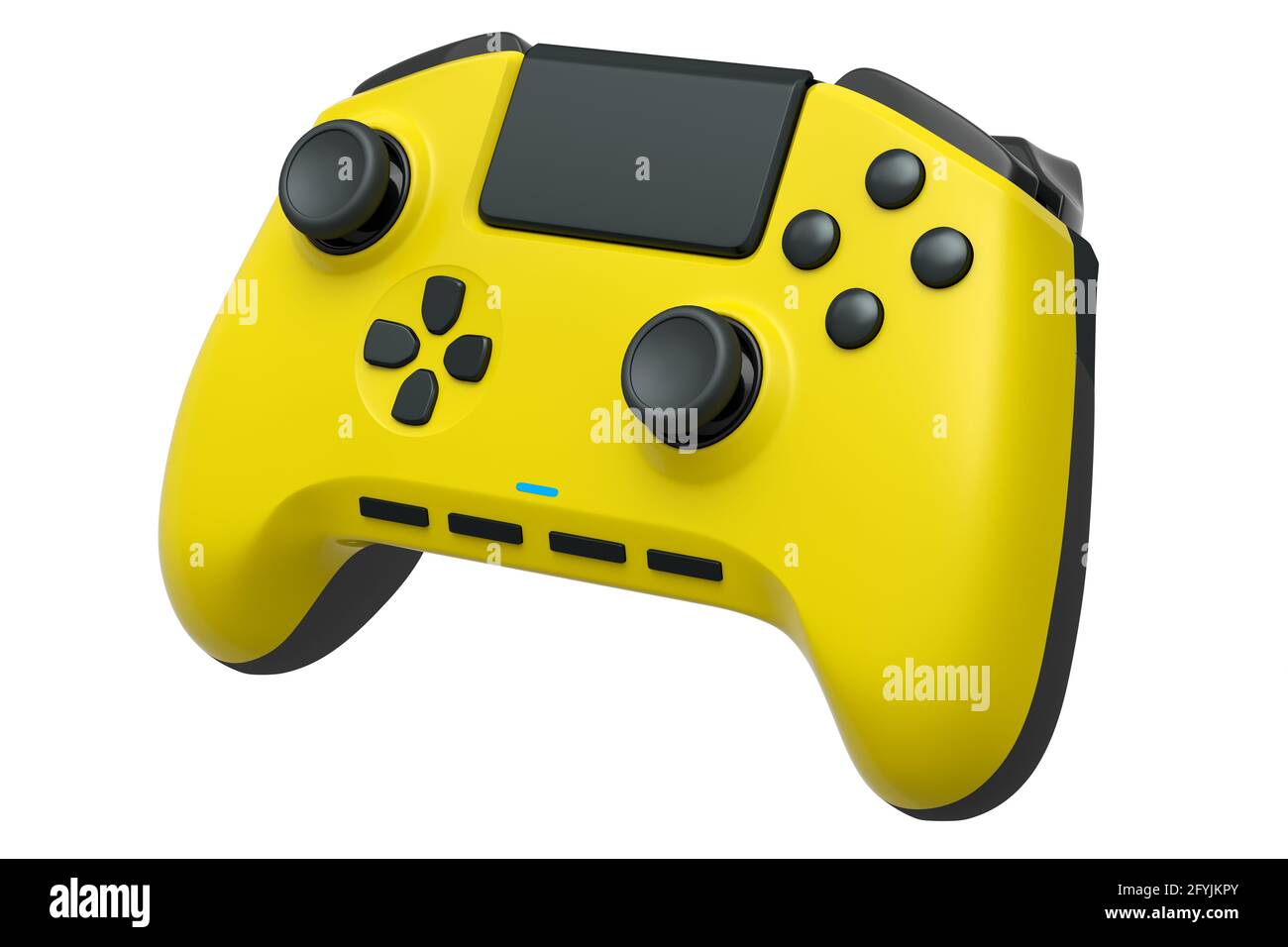 Realistic yellow video game joystick on white background Stock Photo