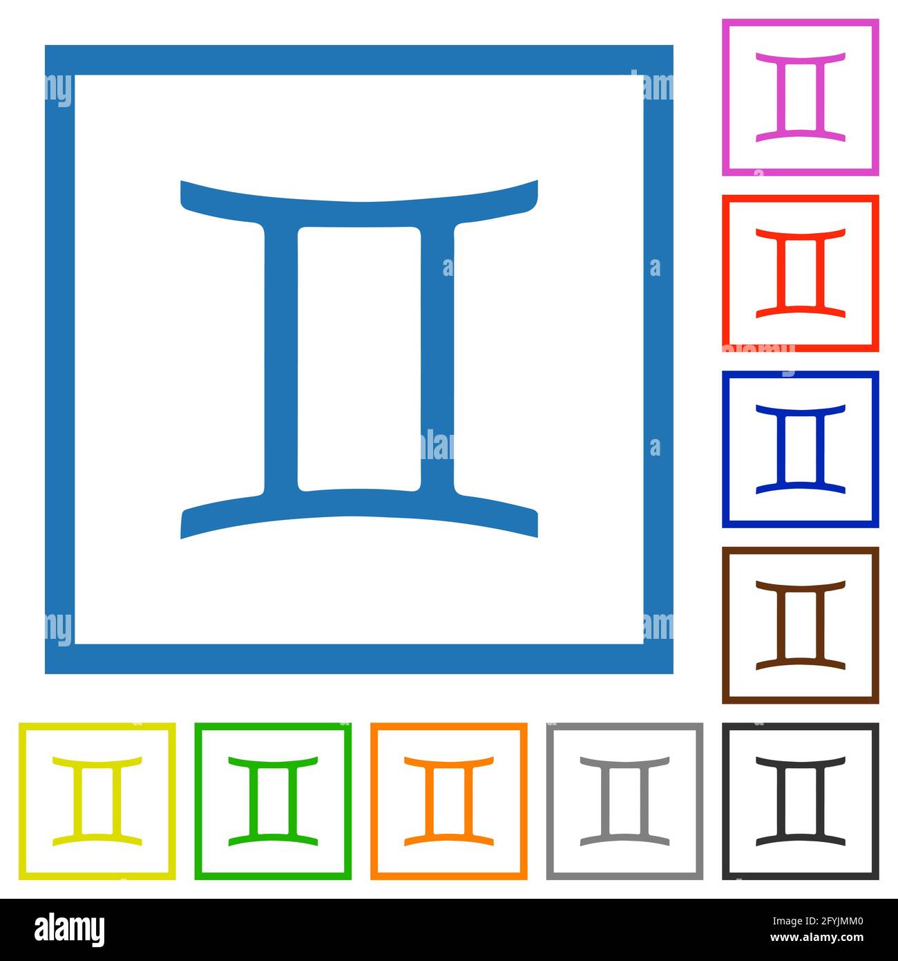 Gemini Zodiac Symbol Flat Color Icons In Square Frames On White Background Stock Vector Image Art Alamy