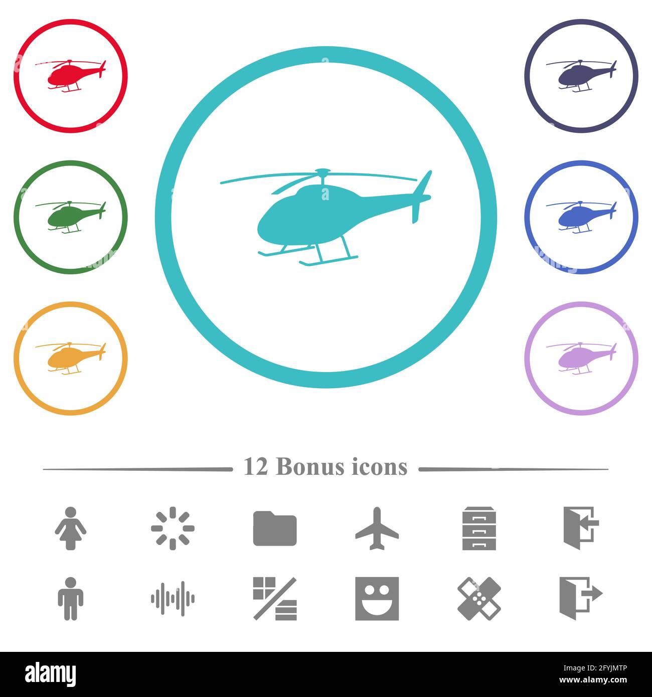 Helicopter silhouette flat color icons in circle shape outlines. 12 ...