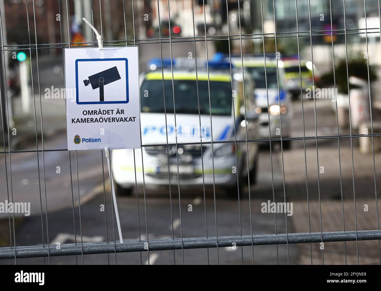 Signs that a place is camera-monitored by the swedish police. Stock Photo