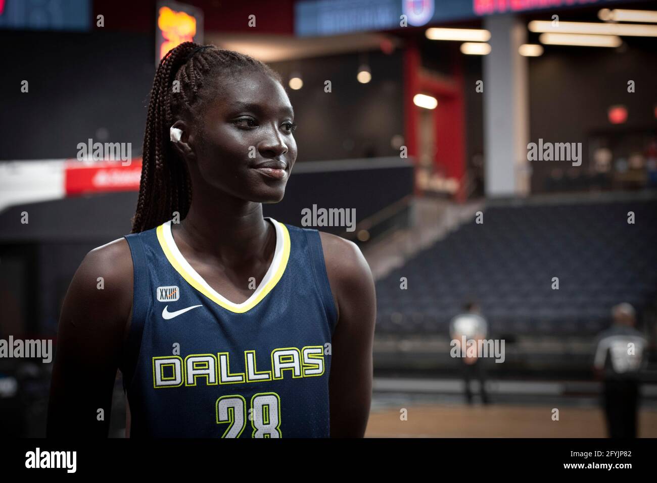 May 27, 2021, Atlanta, GA, USA: AWAK KUIER, from Finland, plays in her first match with WNBAÃs Dallas Wings against Atlanta Dream. (Credit Image: © Robin Rayne/ZUMA Wire) Stock Photo