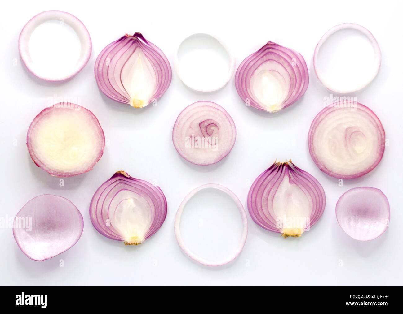 sliced red onion isolated on white background,top view Stock Photo - Alamy