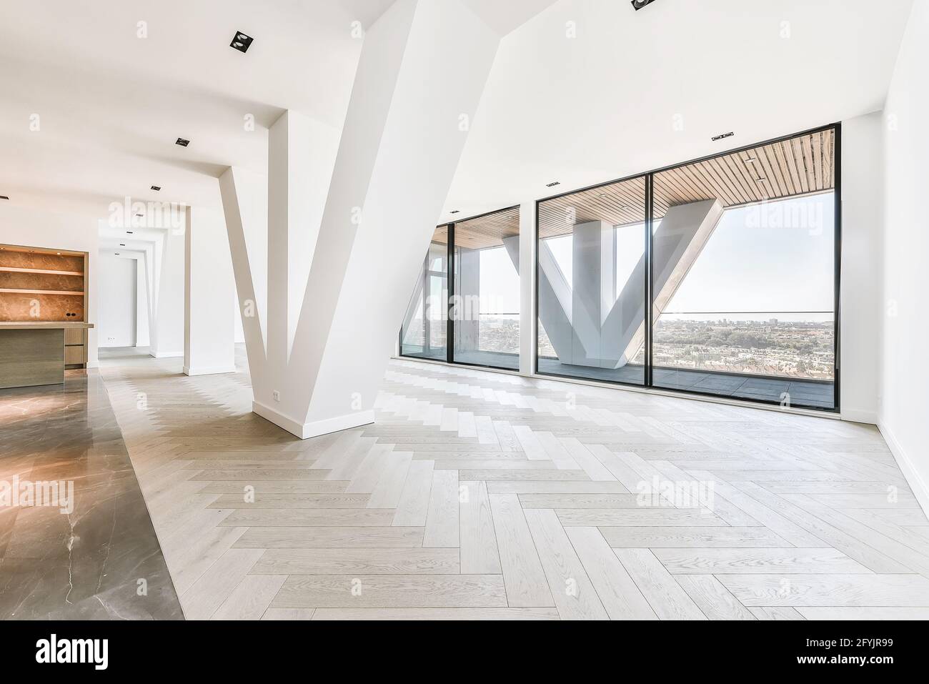 Penthouse interior of studio room with glass walls and terrace viewing ... - Luxury Penthouse Condo Glass Partition Walls