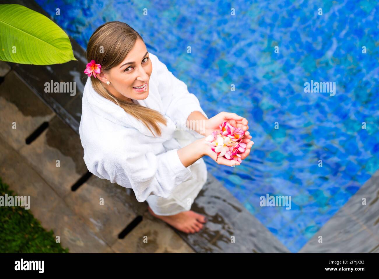 Woman wearing spa robe hi-res stock photography and images - Alamy