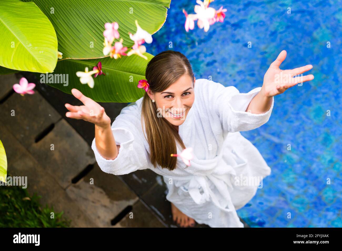 Woman wearing spa robe hi-res stock photography and images - Alamy