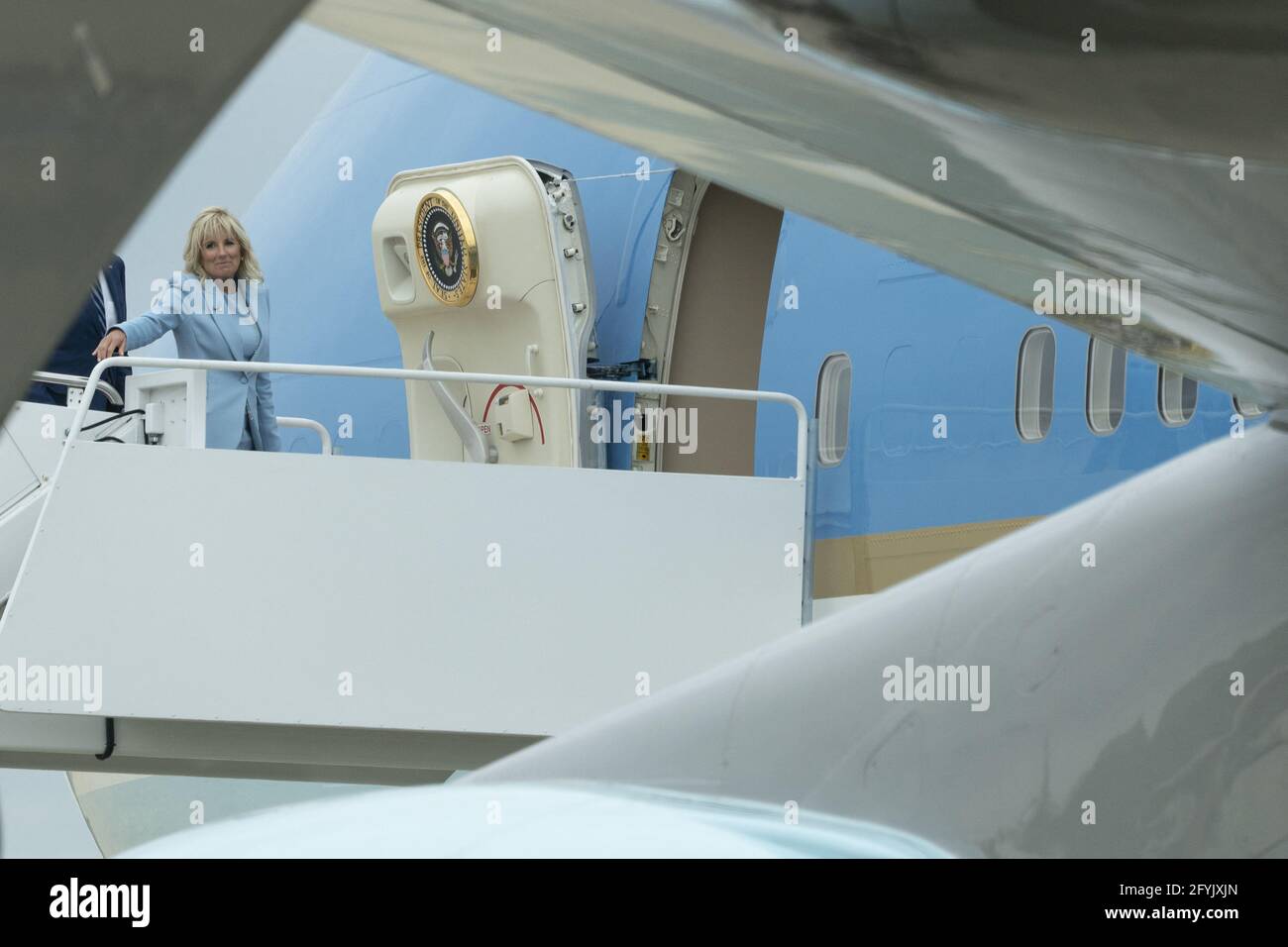 United States President Joe Biden and first lady Dr. Jill Biden board Air Force One at Joint Base Andrews, to make remarks at Joint Base Langley-Eustis in Virginia, Friday, May 28, 2021. Credit: Chris Kleponis / Pool via CNP Stock Photo