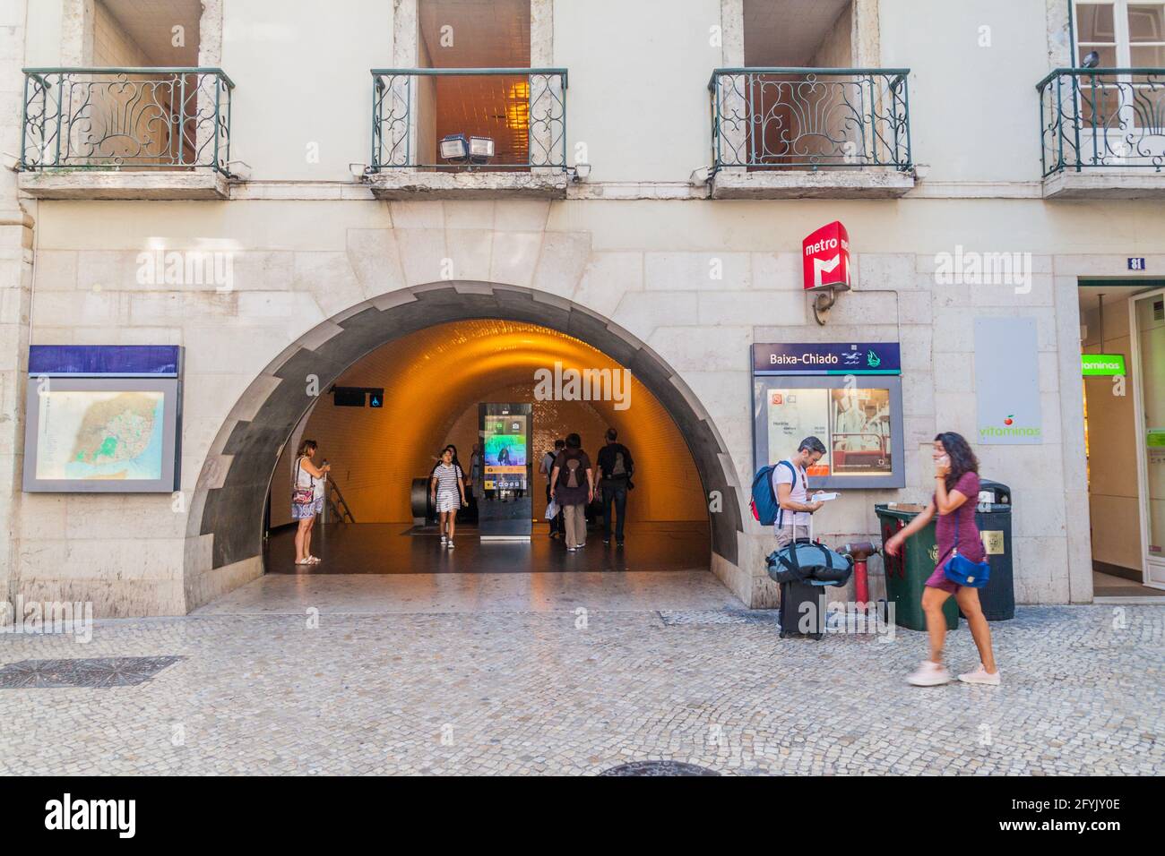 LISBON, PORTUGAL - OCTOBER 8, 2017: Entrance of the Baixa-Chiado metro station in Lisbon, Portugal Stock Photo