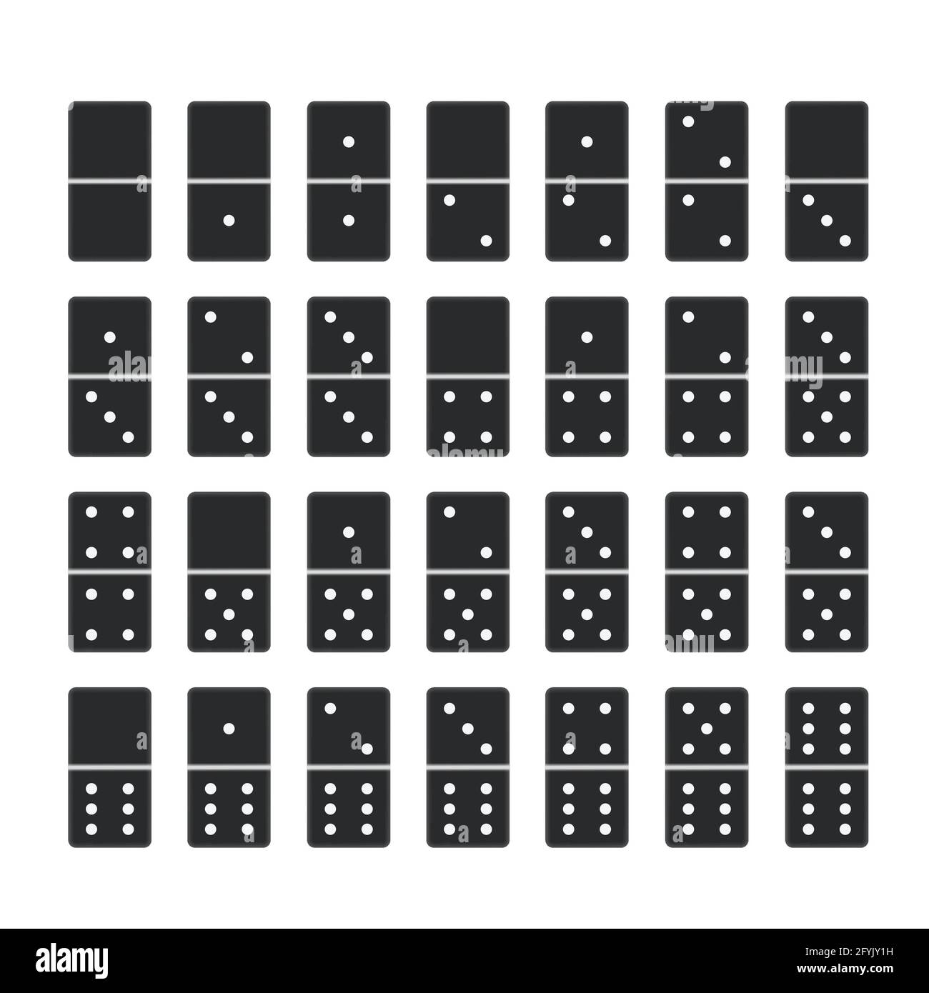 Black dominos. Full set of domino game bones tiles, 28 dominoes pieces on  white Stock Vector Image & Art - Alamy