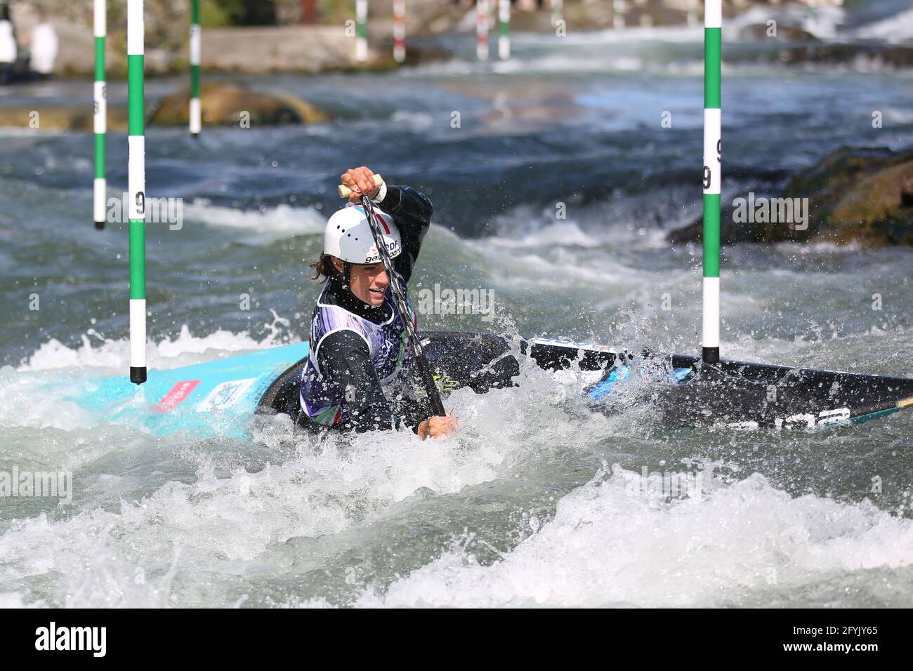 Angele HUG of France competes in the Women's Canoe (C1) semifinals ...