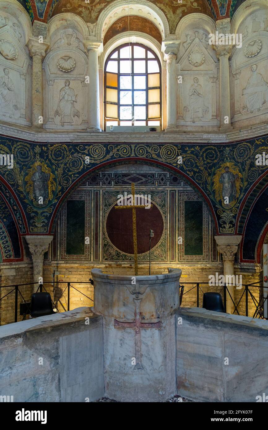 Interior of Baptistery of Neon. Ravenna, Emilia Romagna, Italy, Europe. Stock Photo