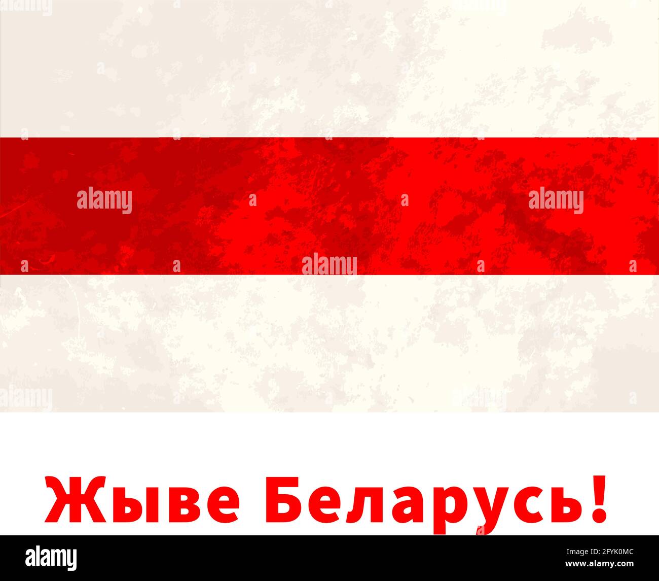 New Belarus flag with grunge texture and Long live Belarus text isolated on white Stock Vector