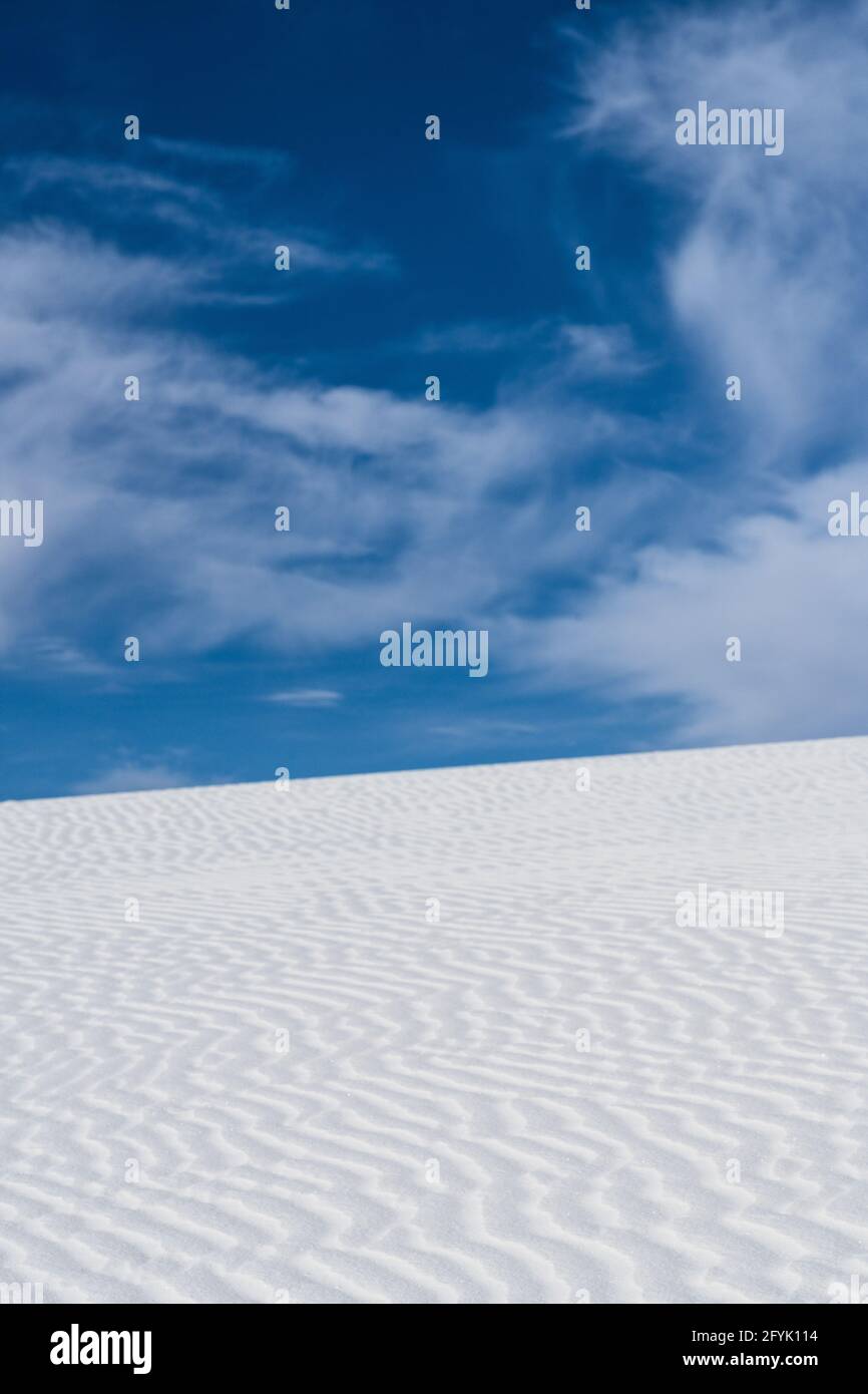 Ripple patterns and blue sky in White Sands National Park, New Mexico. Stock Photo