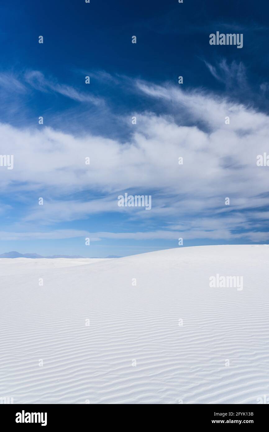 Dune fields in White Sands National Park, New Mexico.  The San Andres Mountains are in the background. Stock Photo