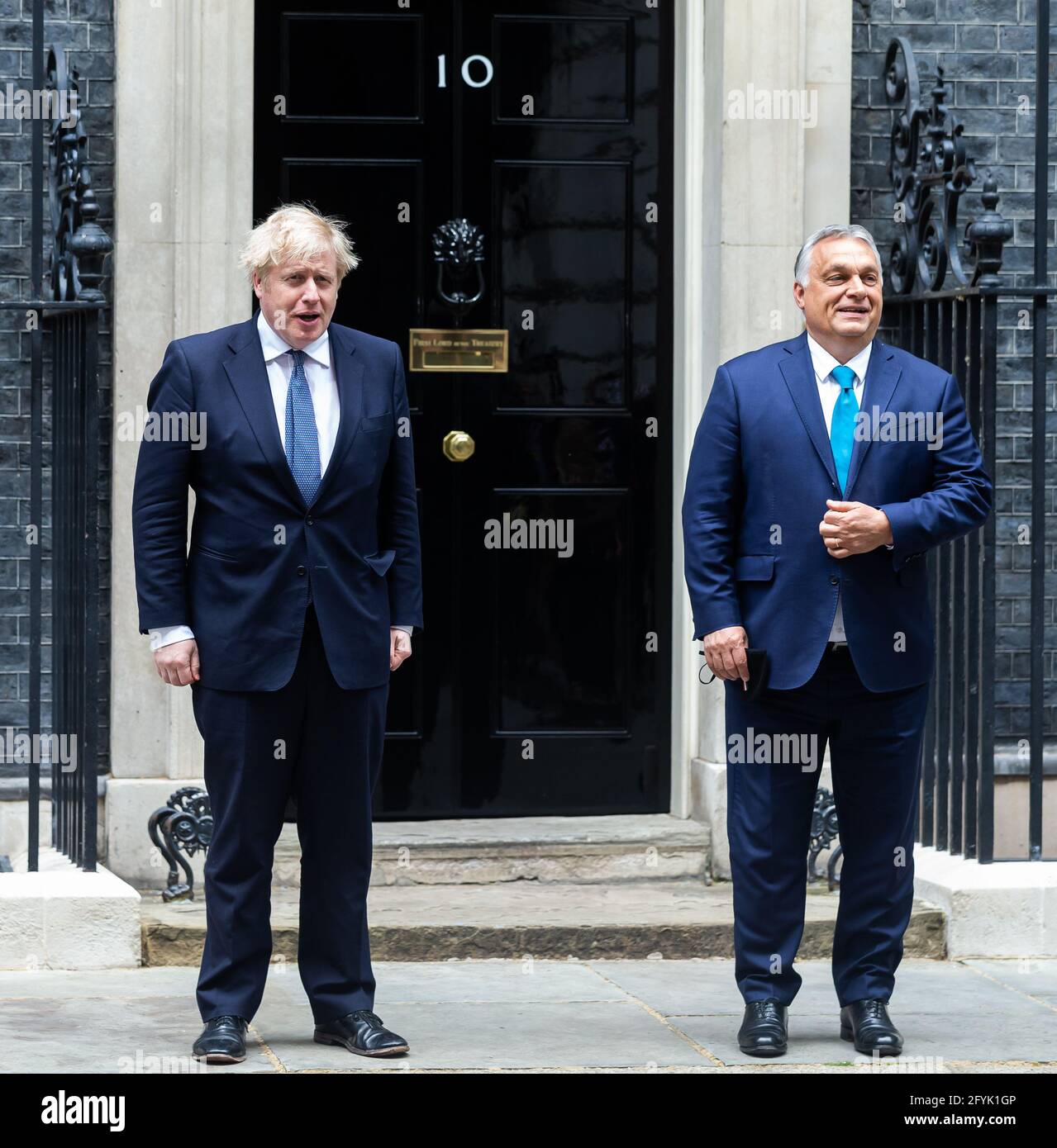 LONDON, UK. MAY 28TH. Viktor Orbán the Hungarian Prime Minister is greeted by British Prime Minister Boris Johnson visits Downing Street, London on Friday 28th May 2021. (Credit: Tejas Sandhu | MI News) Credit: MI News & Sport /Alamy Live News Stock Photo