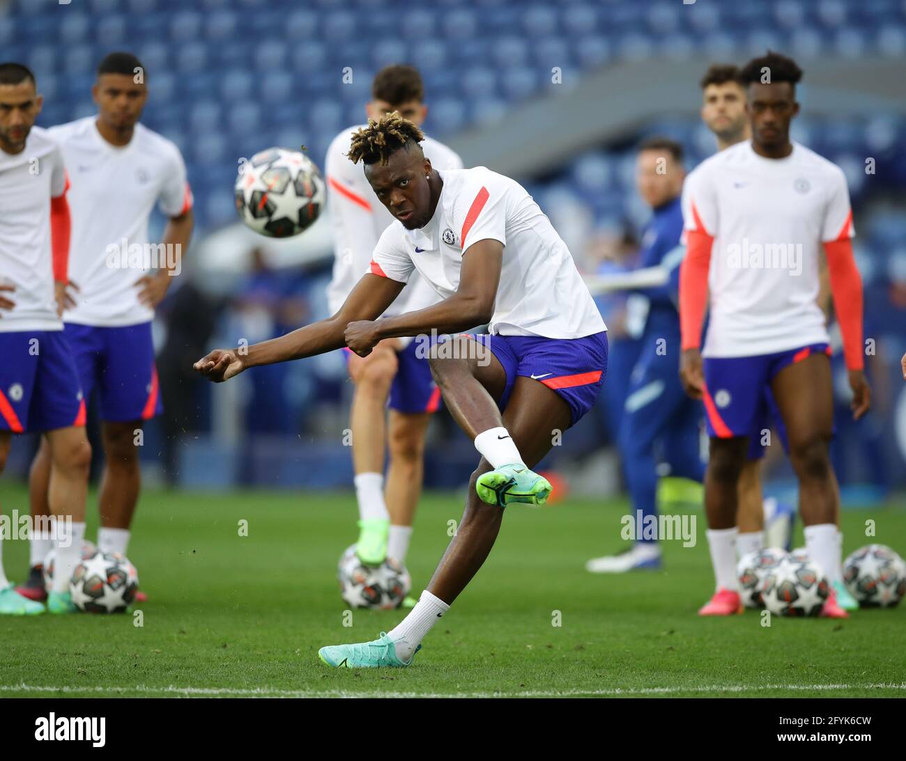 Porto, Portugal, 28th May 2021. Tammy Abraham of Chelsea shoots during a  training session at the