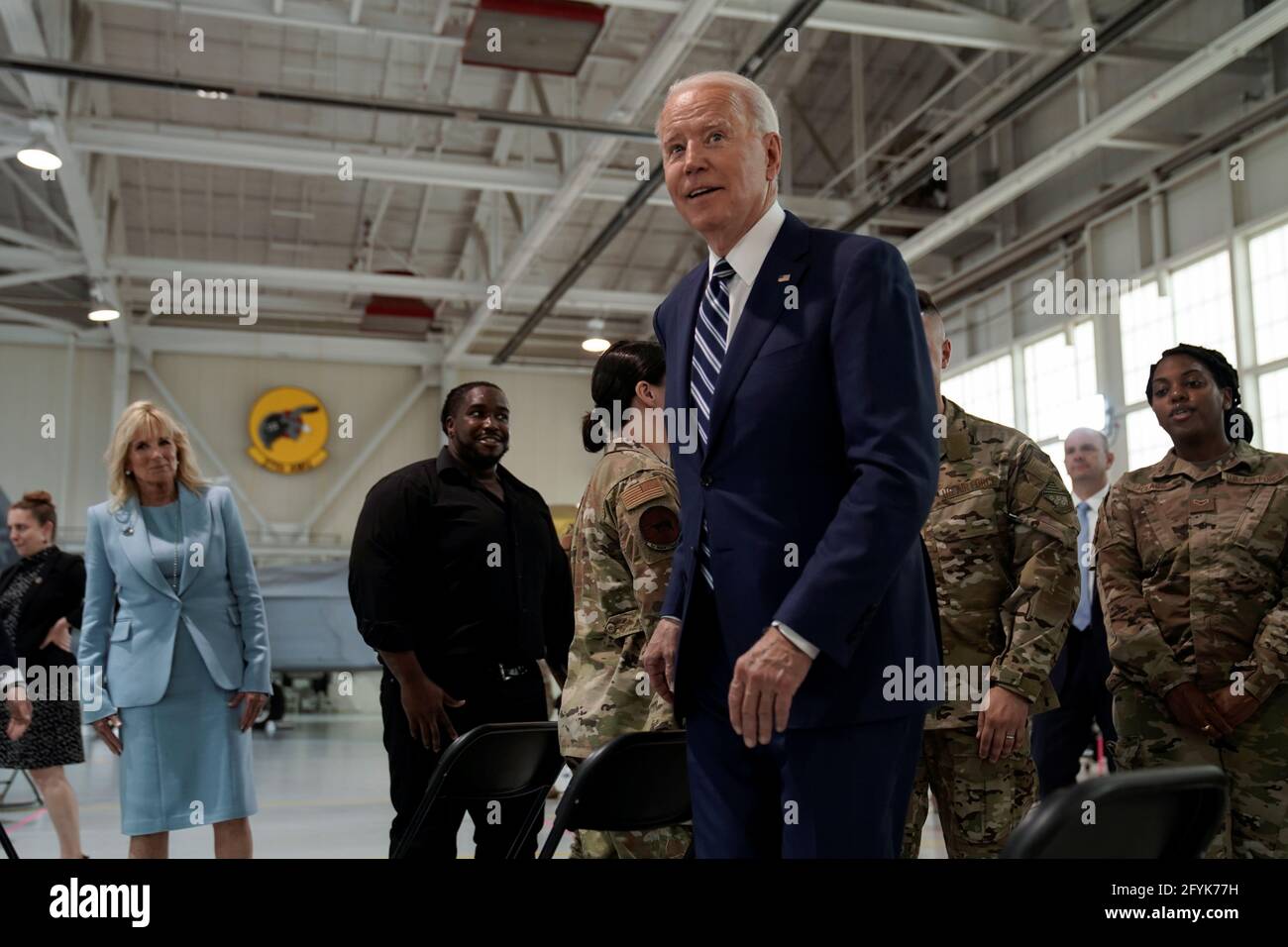 U.S. President Joe Biden and first lady Jill Biden visit Joint Base Langley-Eustis, in Hampton, Virginia, U.S. May 28, 2021. REUTERS/Ken Cedeno Stock Photo