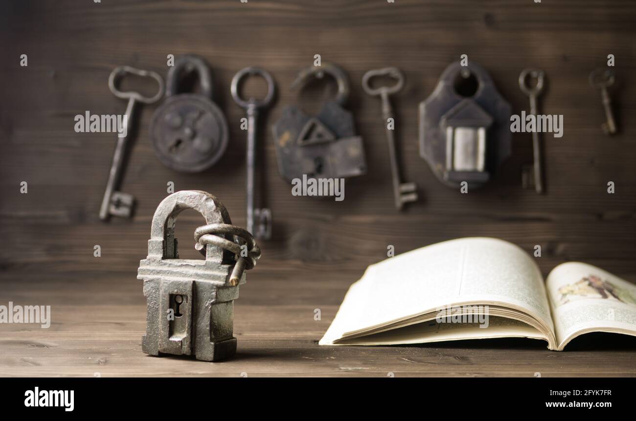vintage padlock and book Stock Photo