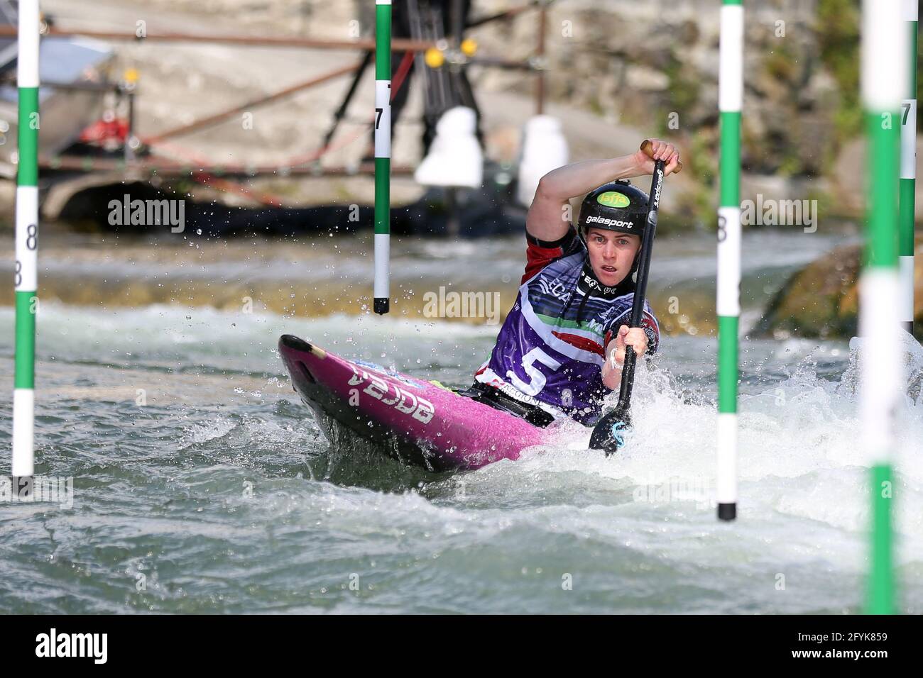 Kimberley WOODS of Great Britain competes in the Women's Canoe (C1)  semifinals during the ECA Canoe Slalom European Championships on the Dora  Baltea r Stock Photo - Alamy