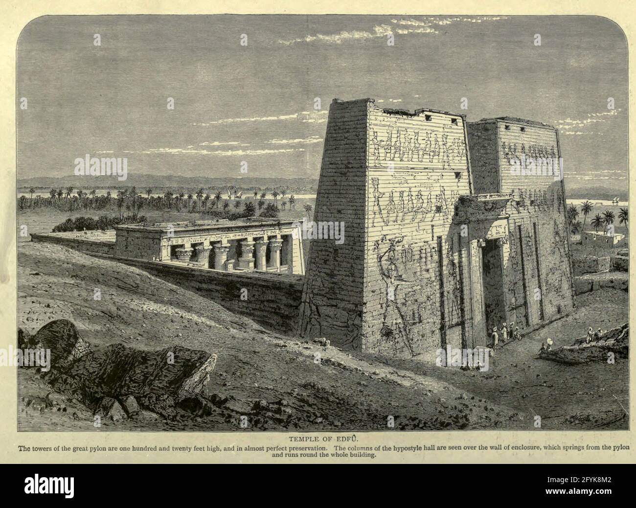 Temple of Edfu [The Temple of Horus at Edfu]. Wood engraving from 'Picturesque Palestine, Sinai and Egypt' by Wilson, Charles William, Sir, 1836-1905; Lane-Poole, Stanley, 1854-1931 Volume 4. Published in 1884 by J. S. Virtue and Co, London Stock Photo