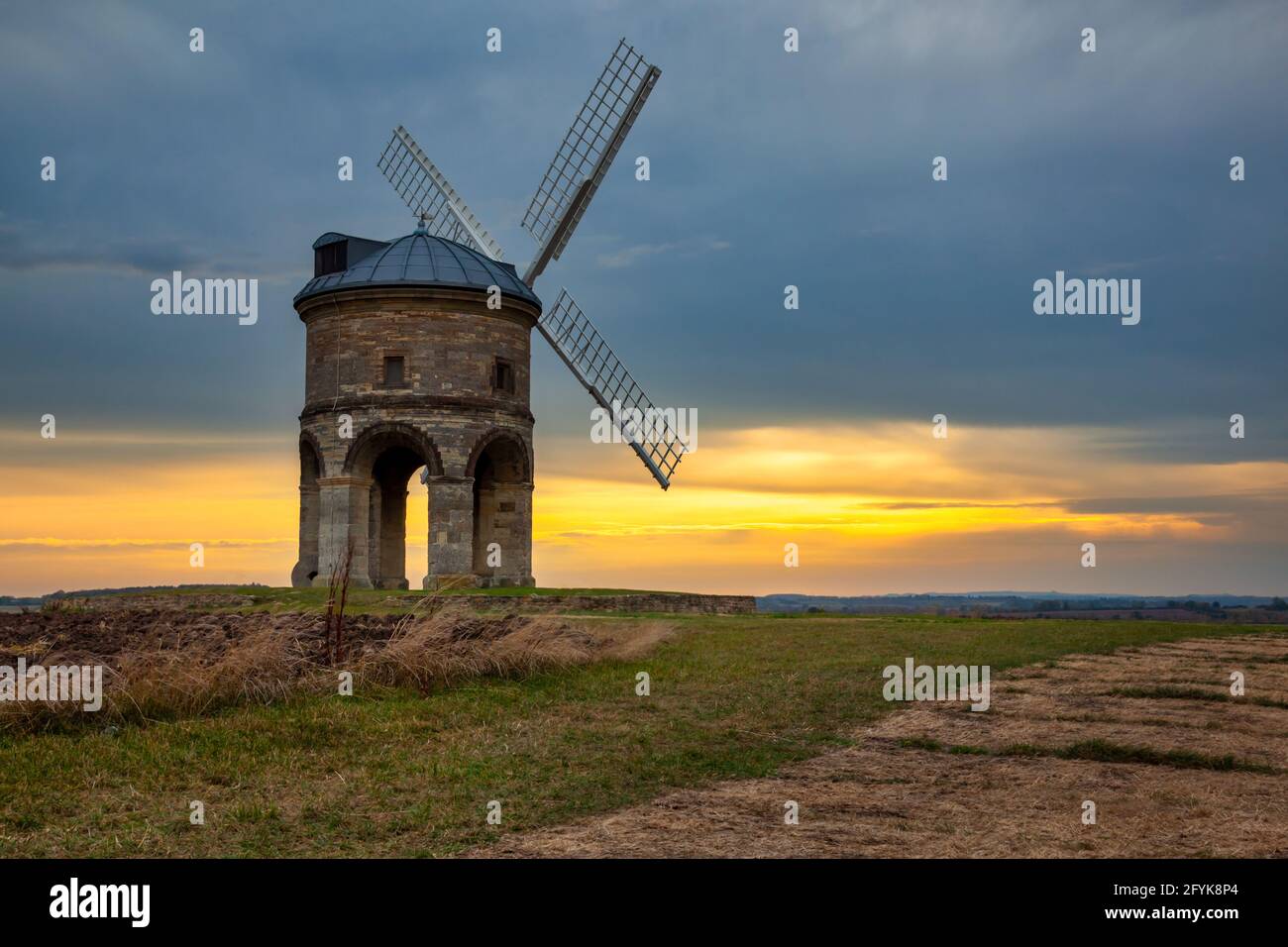 Sunset at the 17th century grade I listed Chesterton Windmill in Warwickshire. Stock Photo