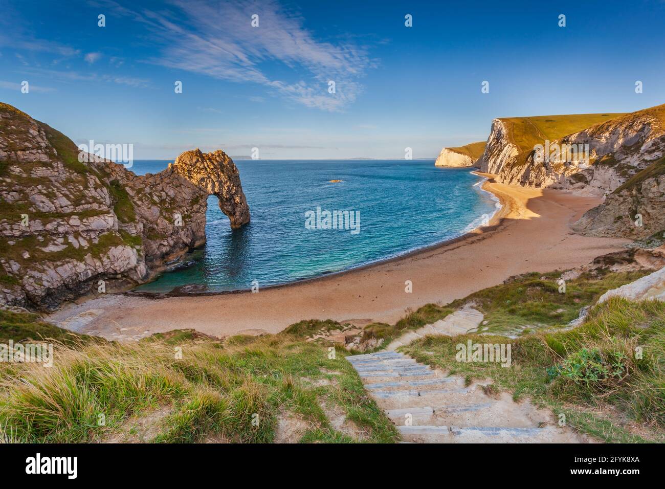 Early morning at the wonderful Durdle Door on the Jurassic Coast in Dorset. Stock Photo