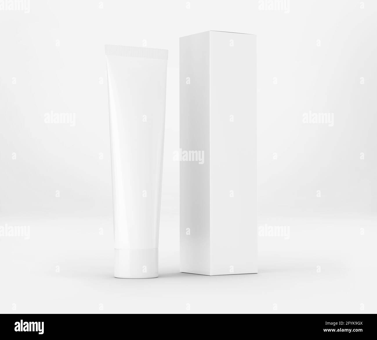 White Toothpaste Tube with Box, Blank Container 3D Rendering isolated
