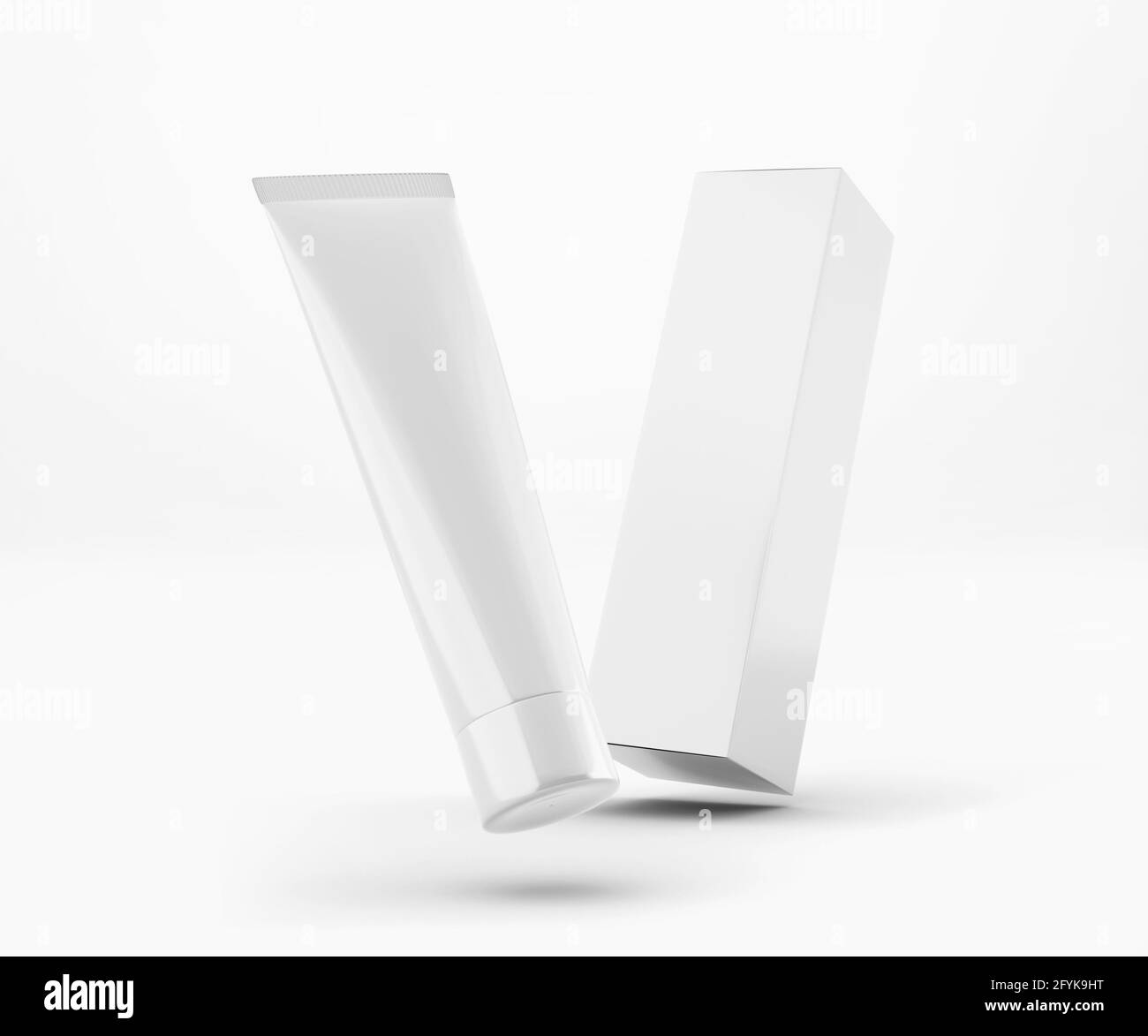 White Toothpaste Tube with Box, Blank Container 3D Rendering isolated