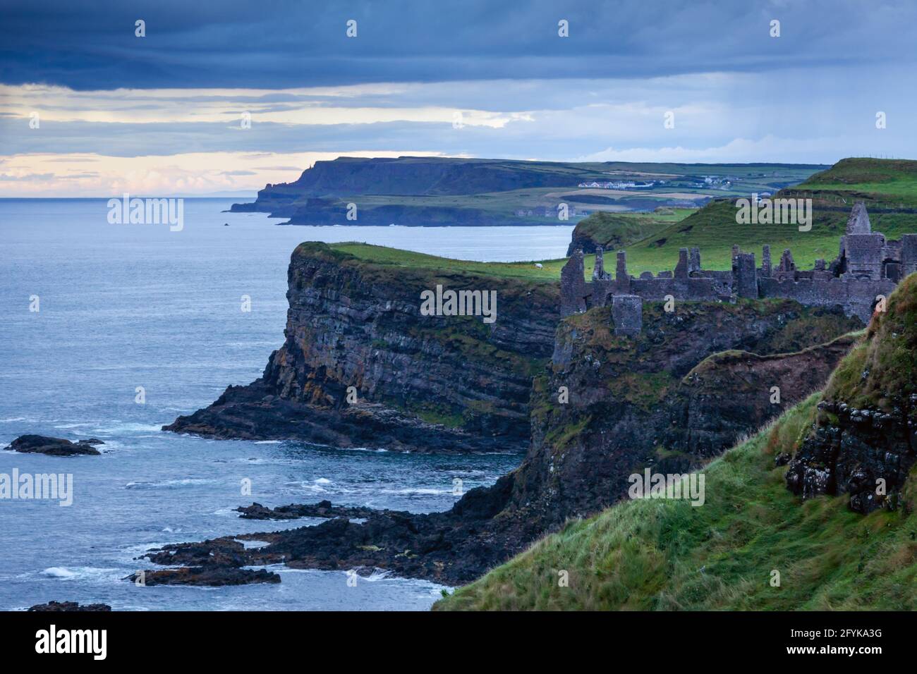 The Dunluce Castle in County Antrim Northern Ireland. The Medieval Castle is presented as the Greyjoy Castle in the the Game of Thrones. Stock Photo