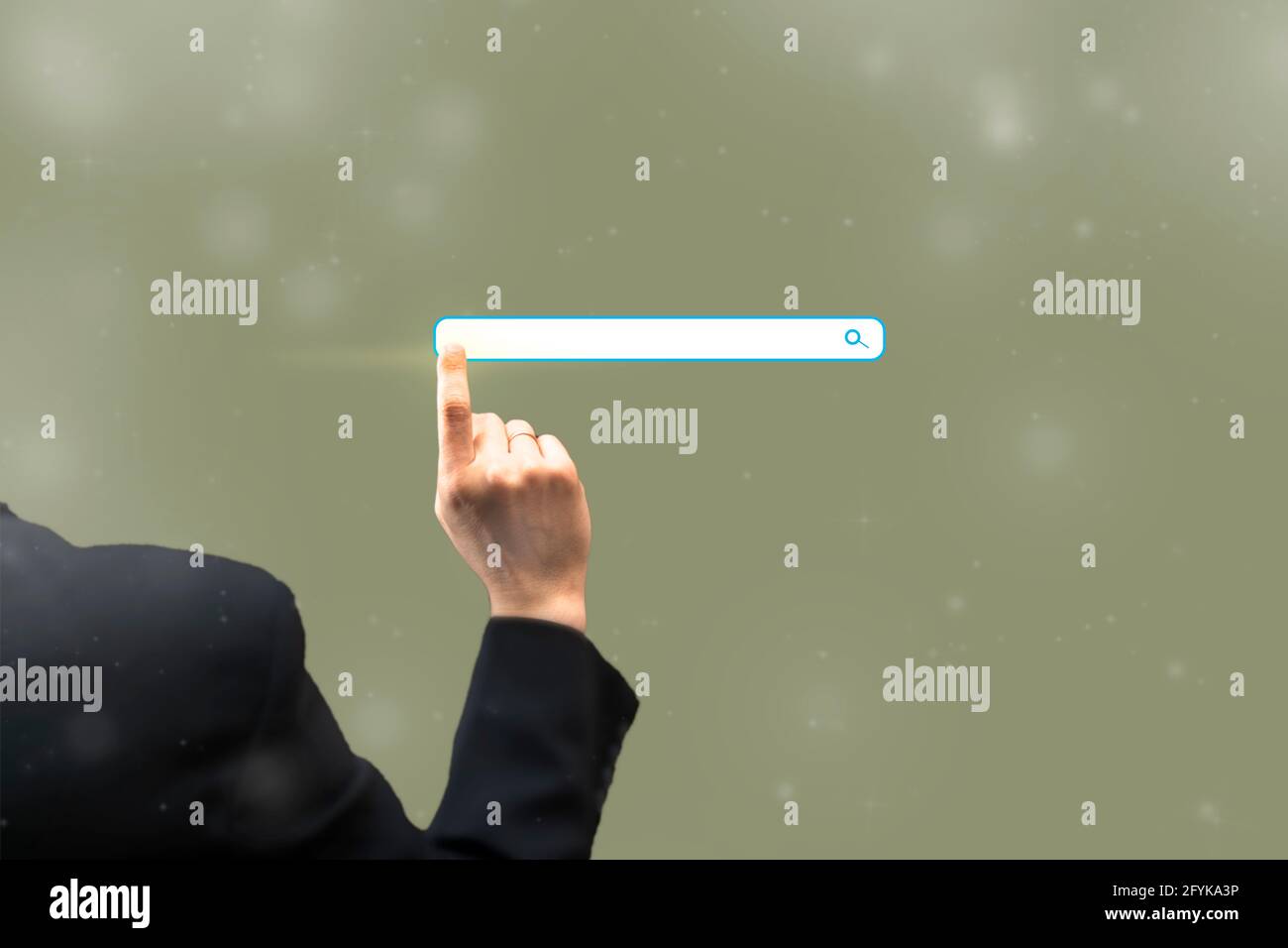 Businessman hand touching blank search bar. Business and technology concept, web online engine optimization Stock Photo