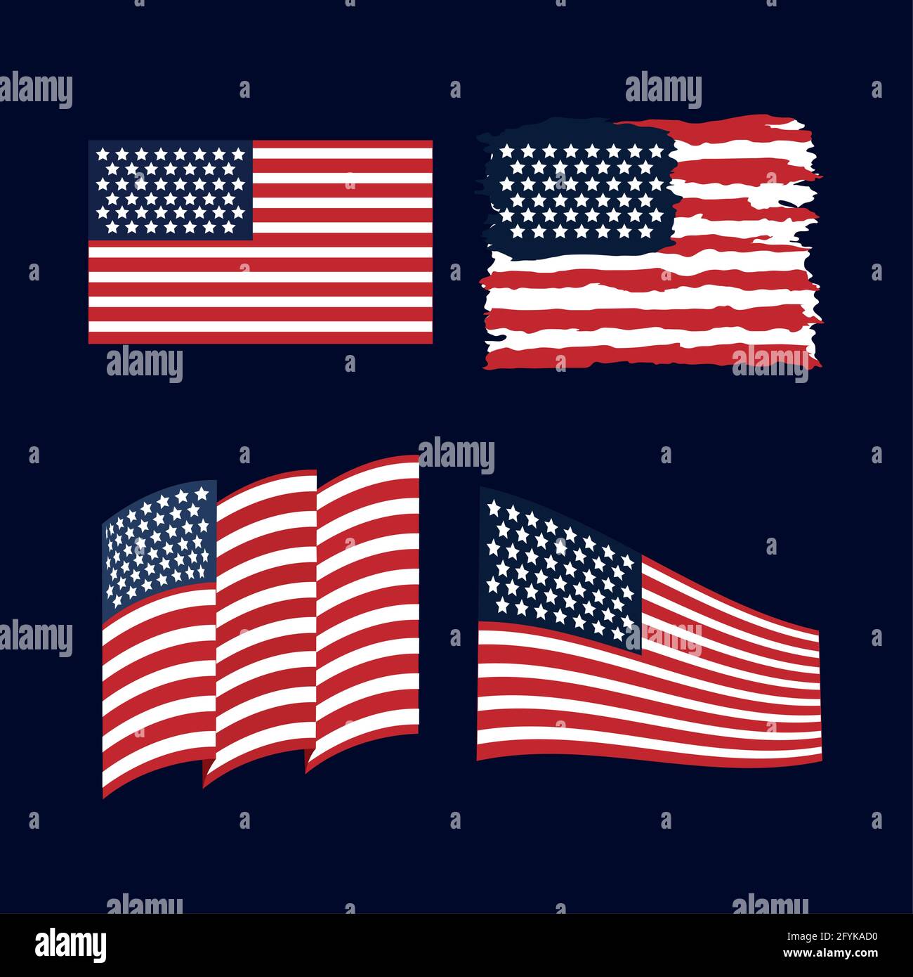 american flags set Stock Vector