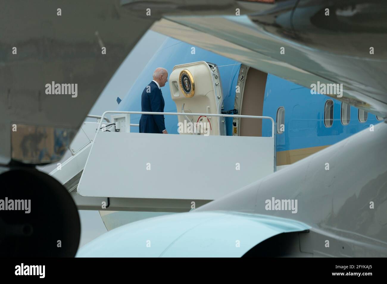 United States President Joe Biden boards Air Force One at Joint Base Andrews, to make remarks at Joint Base Langley-Eustis in Virginia, Friday, May 28, 2021. Credit: Chris Kleponis/Pool via CNP /MediaPunch Stock Photo