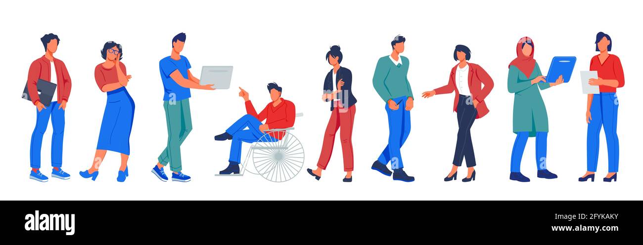 Business Team of diverse multiethnic people, flat vector illustration ...