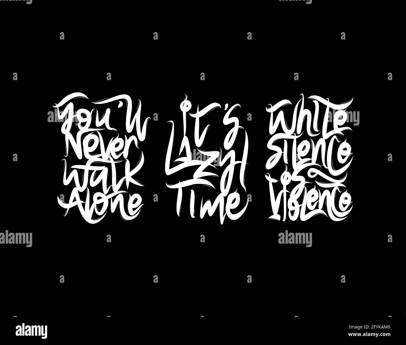 Set lettering text on black background in vector illustration Stock