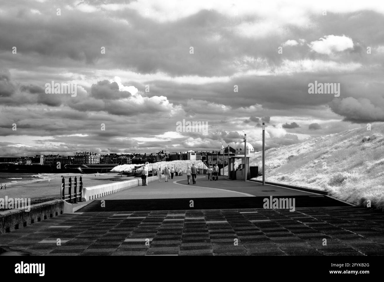 Whitley Bay promenade in England UK by infrared light Stock Photo