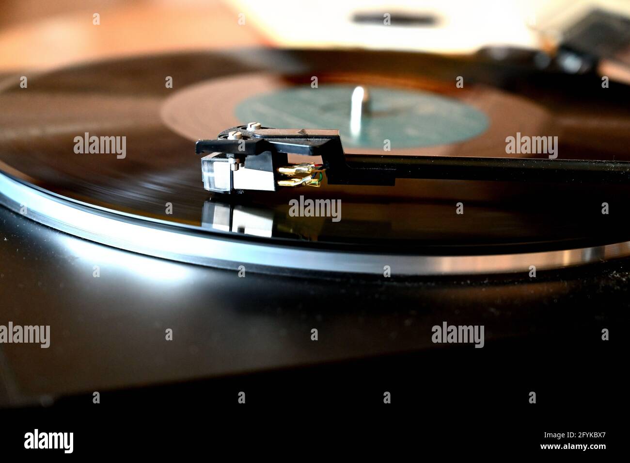 Close up. A vintage turntable vinyl record player Stock Photo