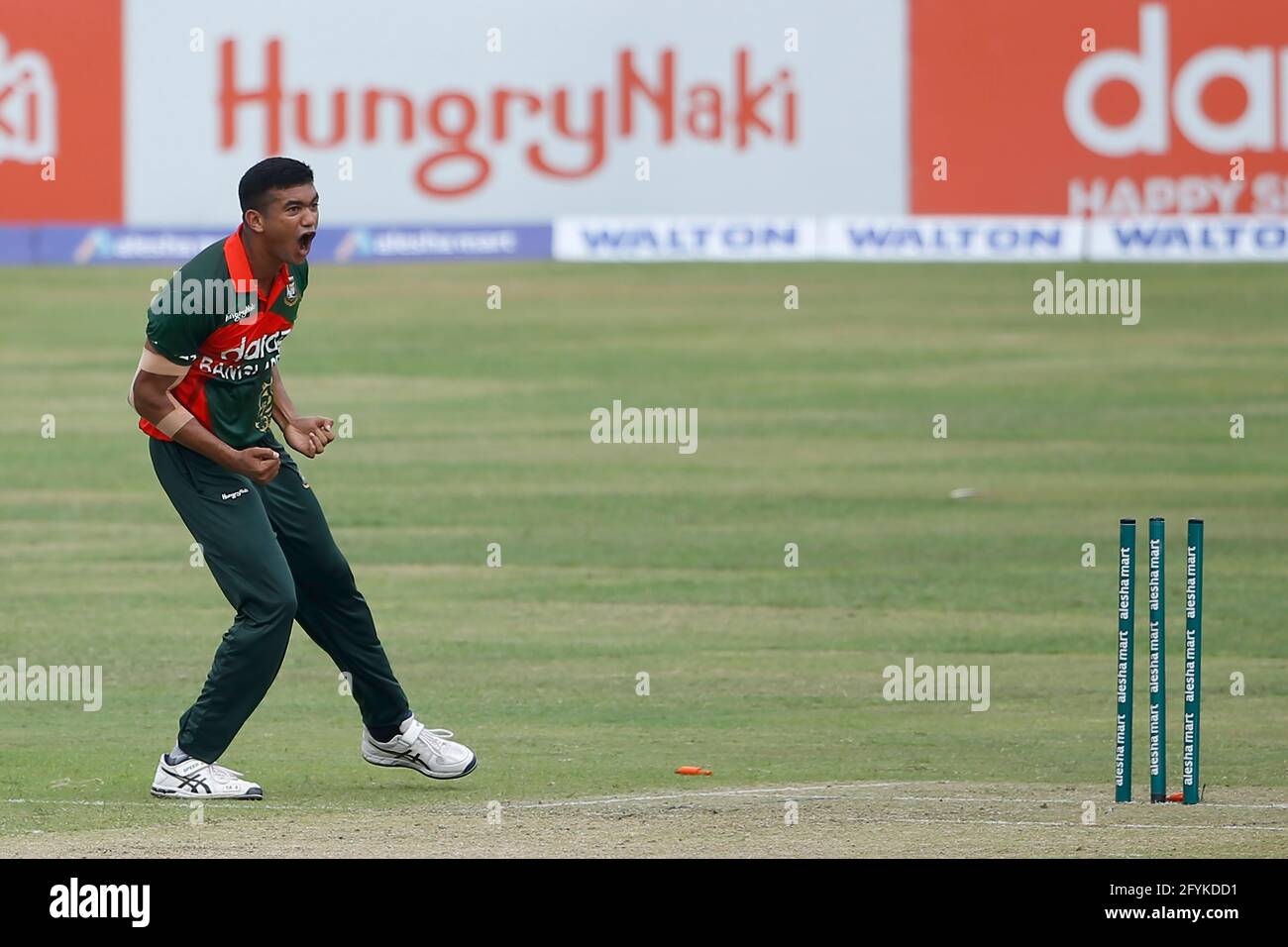 Bangladesh player Taskin Ahmed celebrates during the third and final ...