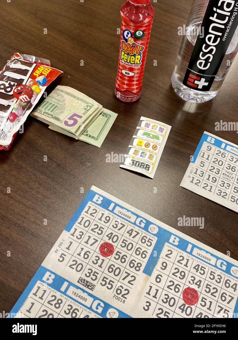 CINCINNATI, UNITED STATES Apr 03, 2021 Bingo Table with bingo cards