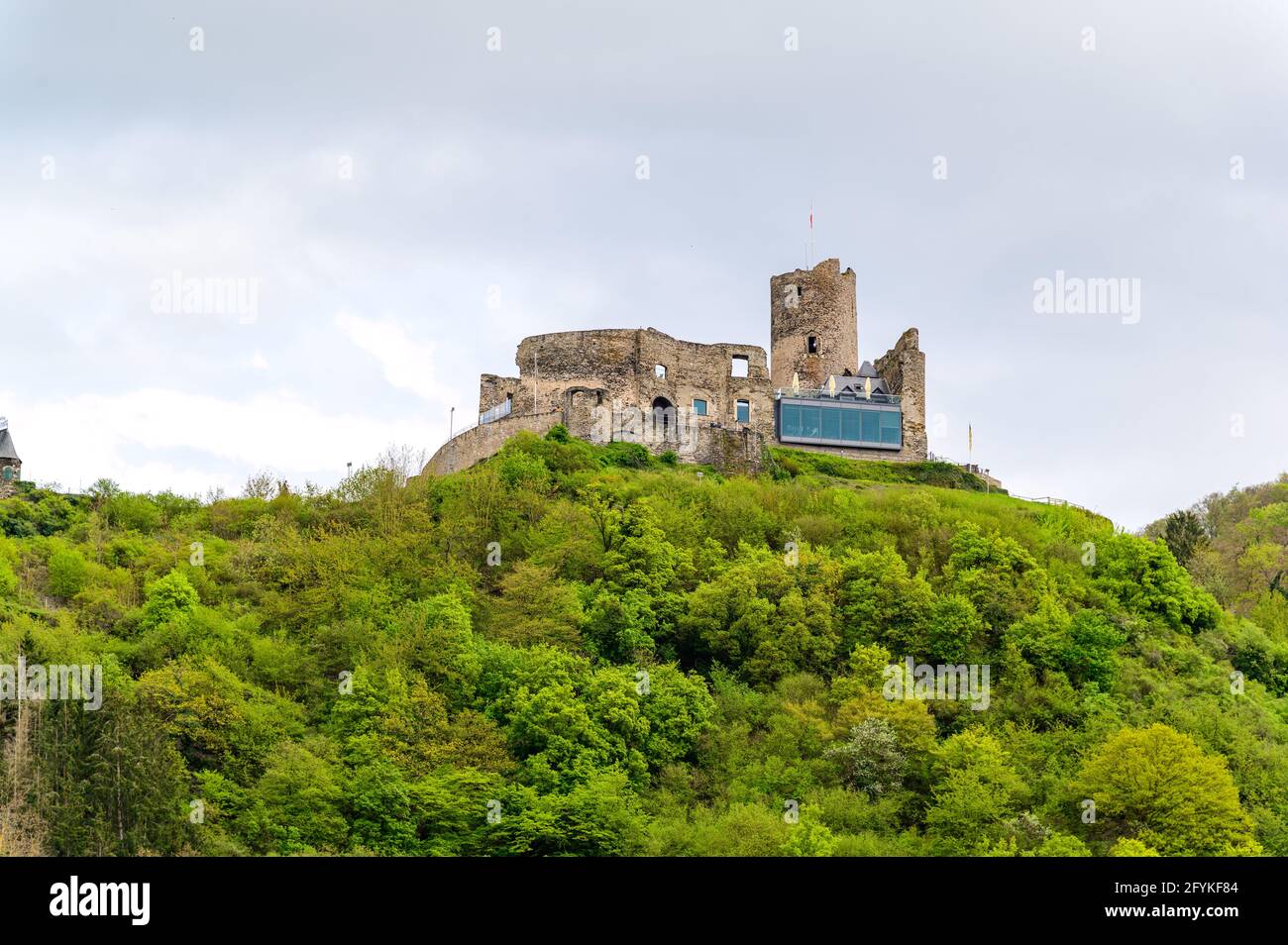 Bernkastel-Kues. Beautiful historical town on romantic Moselle, Mosel river. City view with a castle Burgruine Landshut on a hill. Rhineland-Palatinat Stock Photo