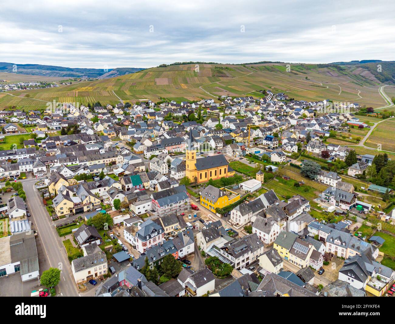 Trittenheim. Aerial view on beautiful historical town on romantic Moselle, Mosel river. Rhineland-Palatinate, Germany, between Trier and Koblenz Stock Photo