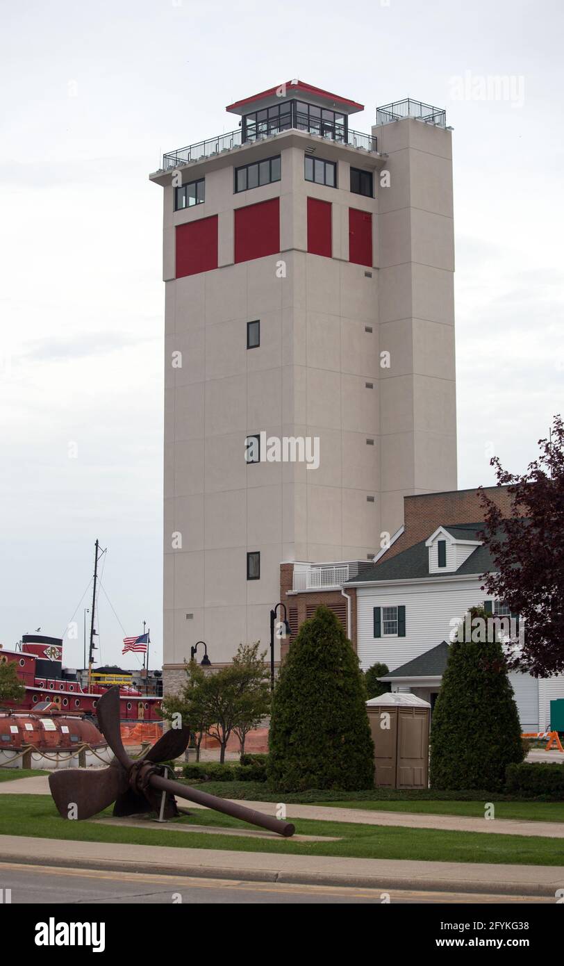 The Jim Kress Maritime Lighthouse Tower and the Baumgartner Observation Deck in Sturgeon Bay, Door County, Wisconsin Stock Photo