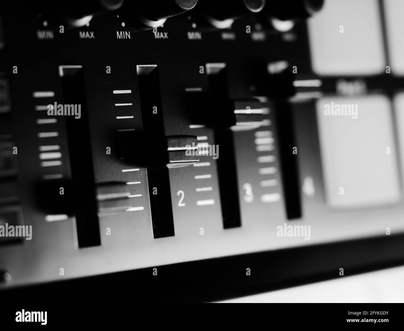 Closeup shot of the sound control panel on the piano Stock Photo