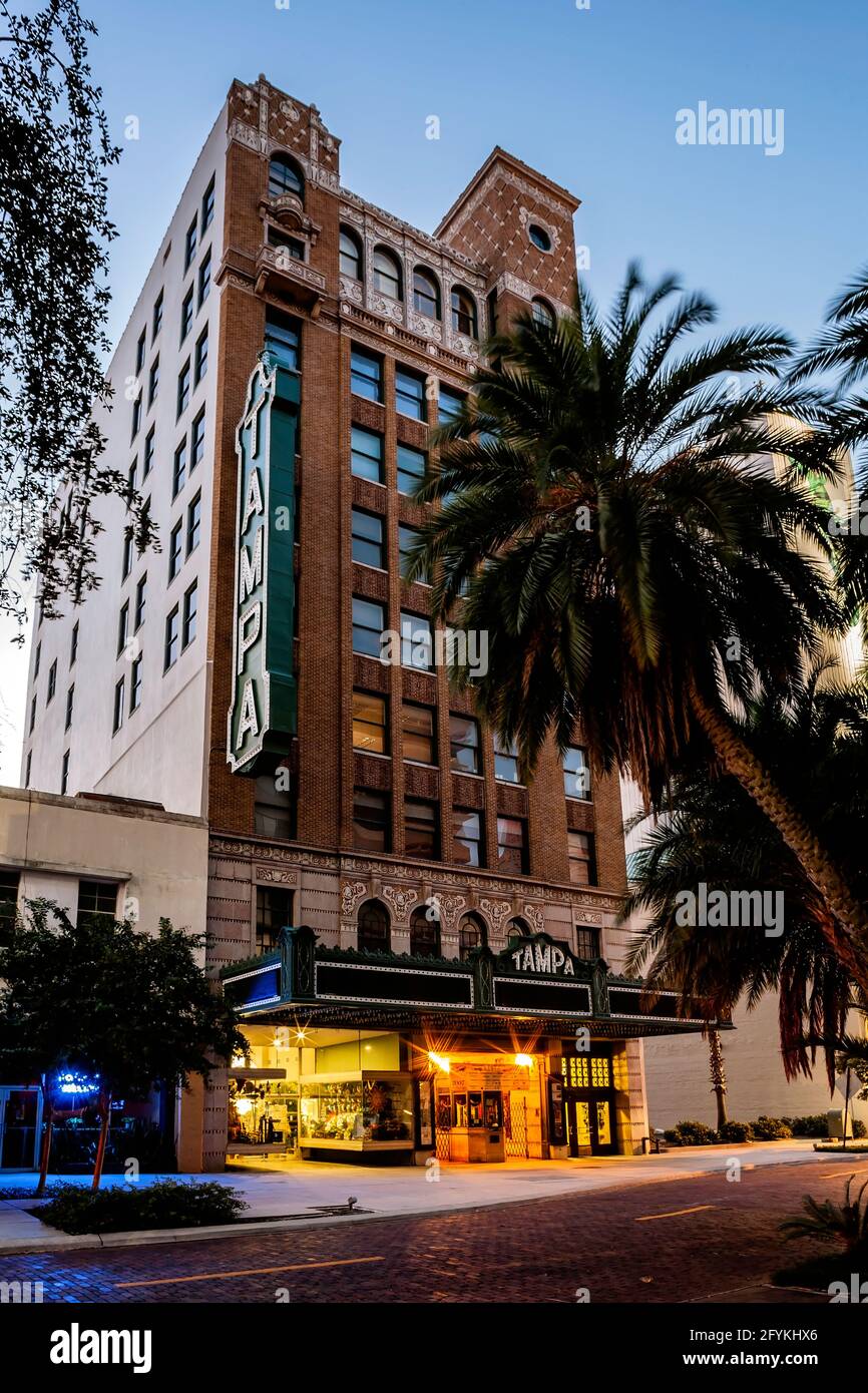 he Tampa Theatre is a historic U.S. theater and city landmark in Downtown Tampa, Florida. Designed as an atmospheric theatre style movie palace by arc Stock Photo