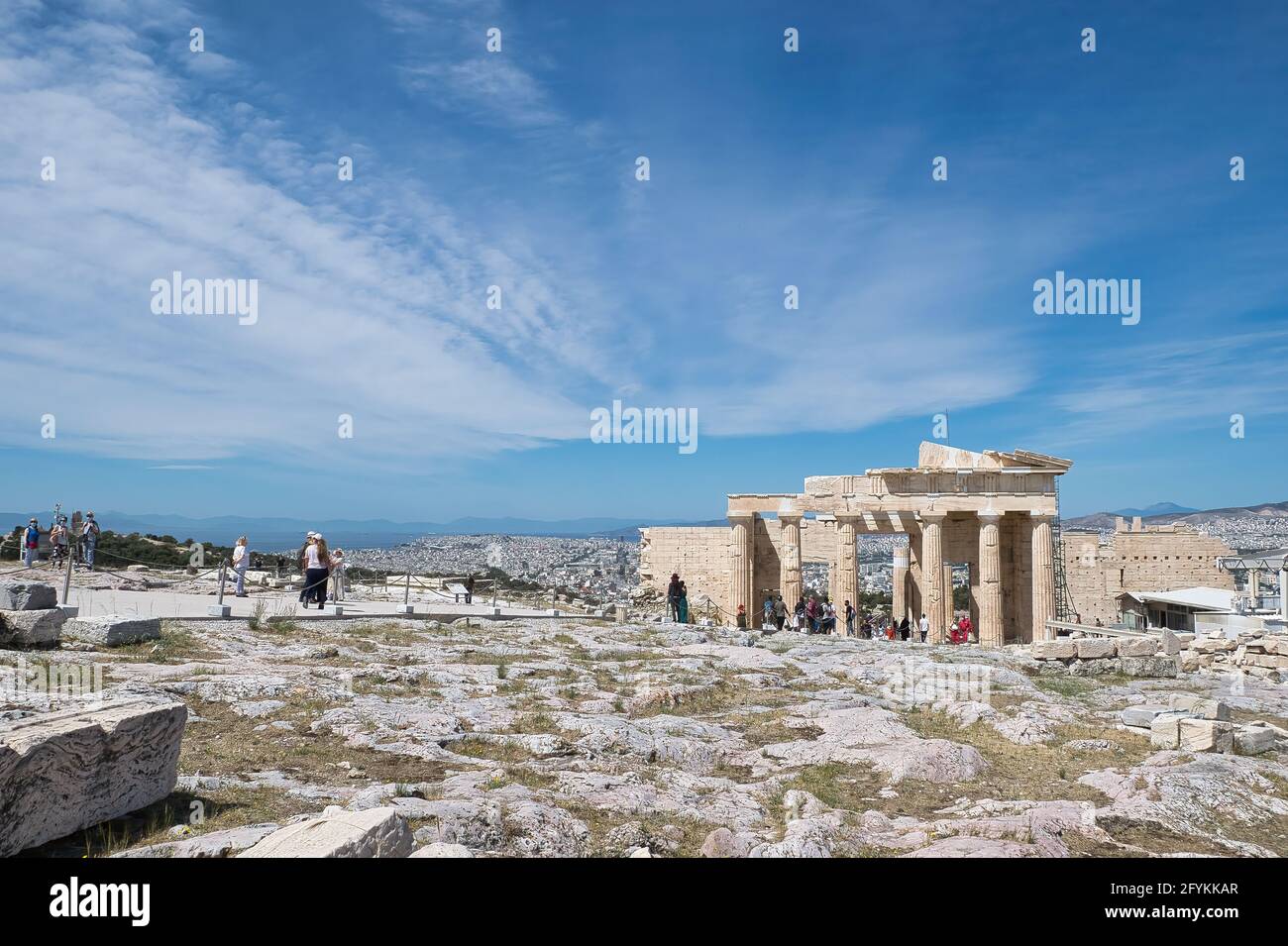 ATHENS, GREECE - May 18, 2021: Parthenon is a temple of classical Athens, in the Athenian Acropolis of Greece, dedicated to the goddess Athena.Athens, Stock Photo