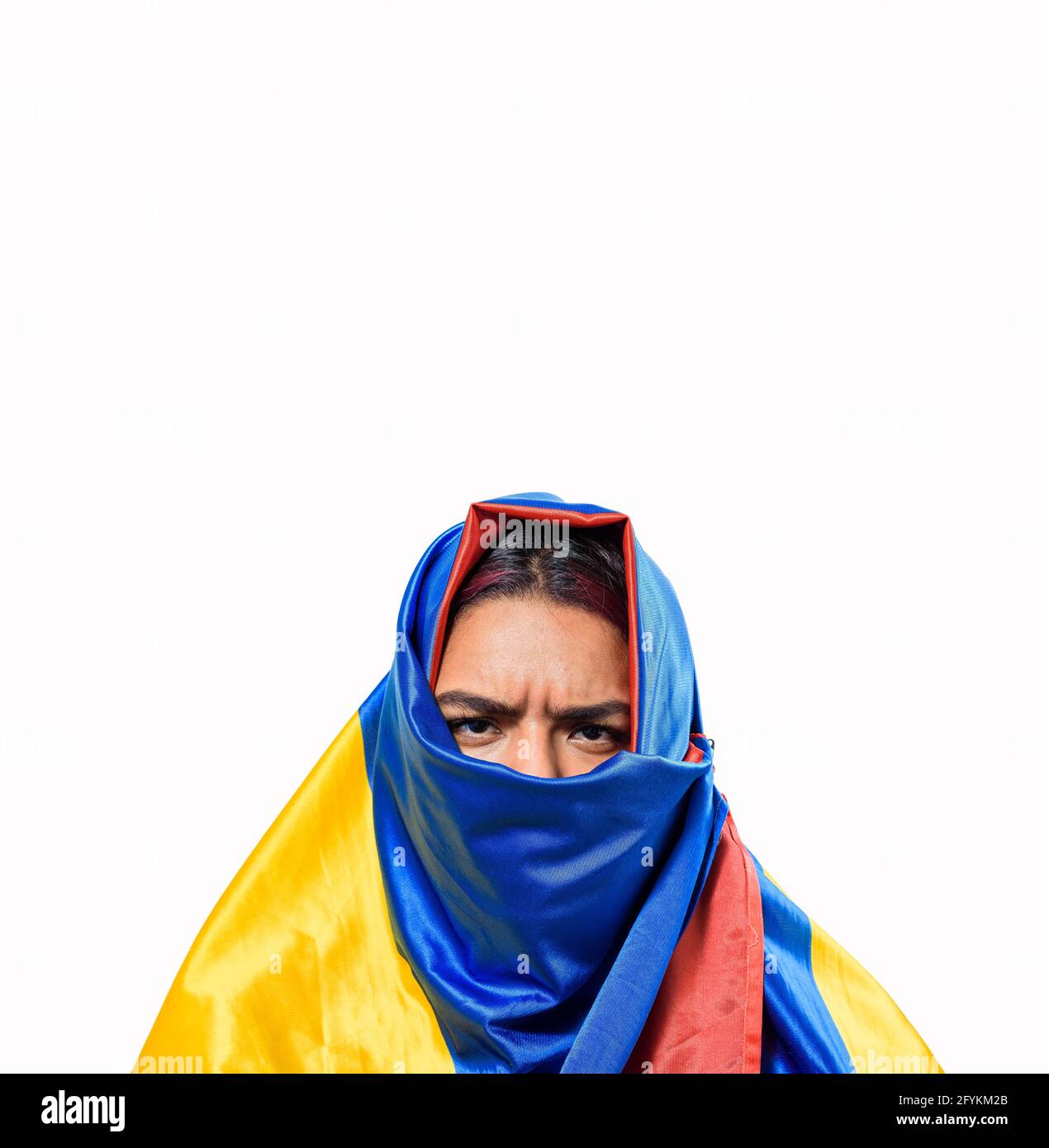 Colombian woman with her flag in the national strike Stock Photo